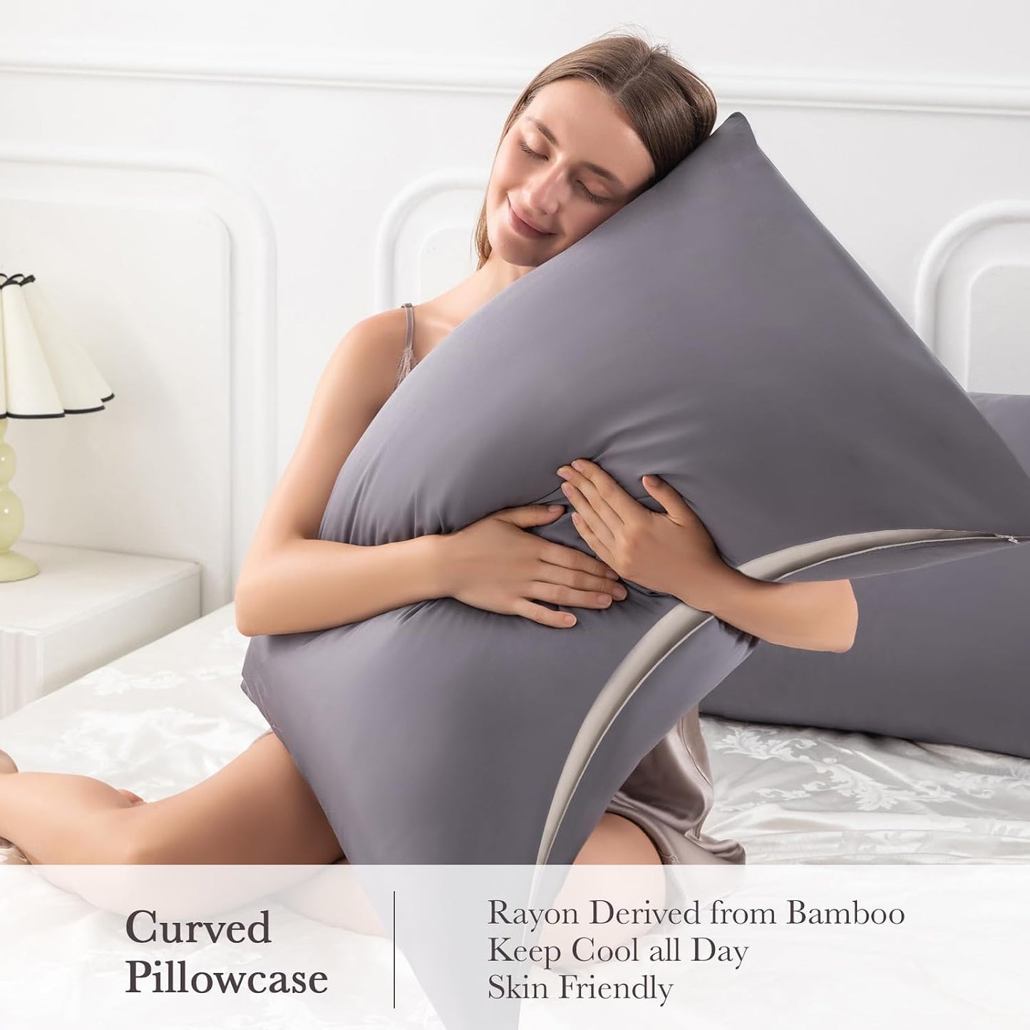 Body Pillowcase with Zipper Cooling Viscose from Bamboo Zippered Pillowcases, Cool & Breathable Body Pillow Cover for Hot Sleepers and Night Sweats, 20" x 54"