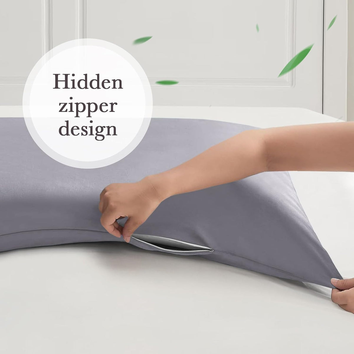 Body Pillowcase with Zipper Cooling Viscose from Bamboo Zippered Pillowcases, Cool & Breathable Body Pillow Cover for Hot Sleepers and Night Sweats, 20" x 54"