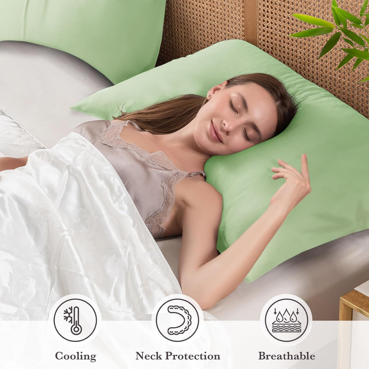 Body Pillowcase with Zipper Cooling Viscose from Bamboo Zippered Pillowcases, Cool & Breathable Body Pillow Cover for Hot Sleepers and Night Sweats, 20" x 54"