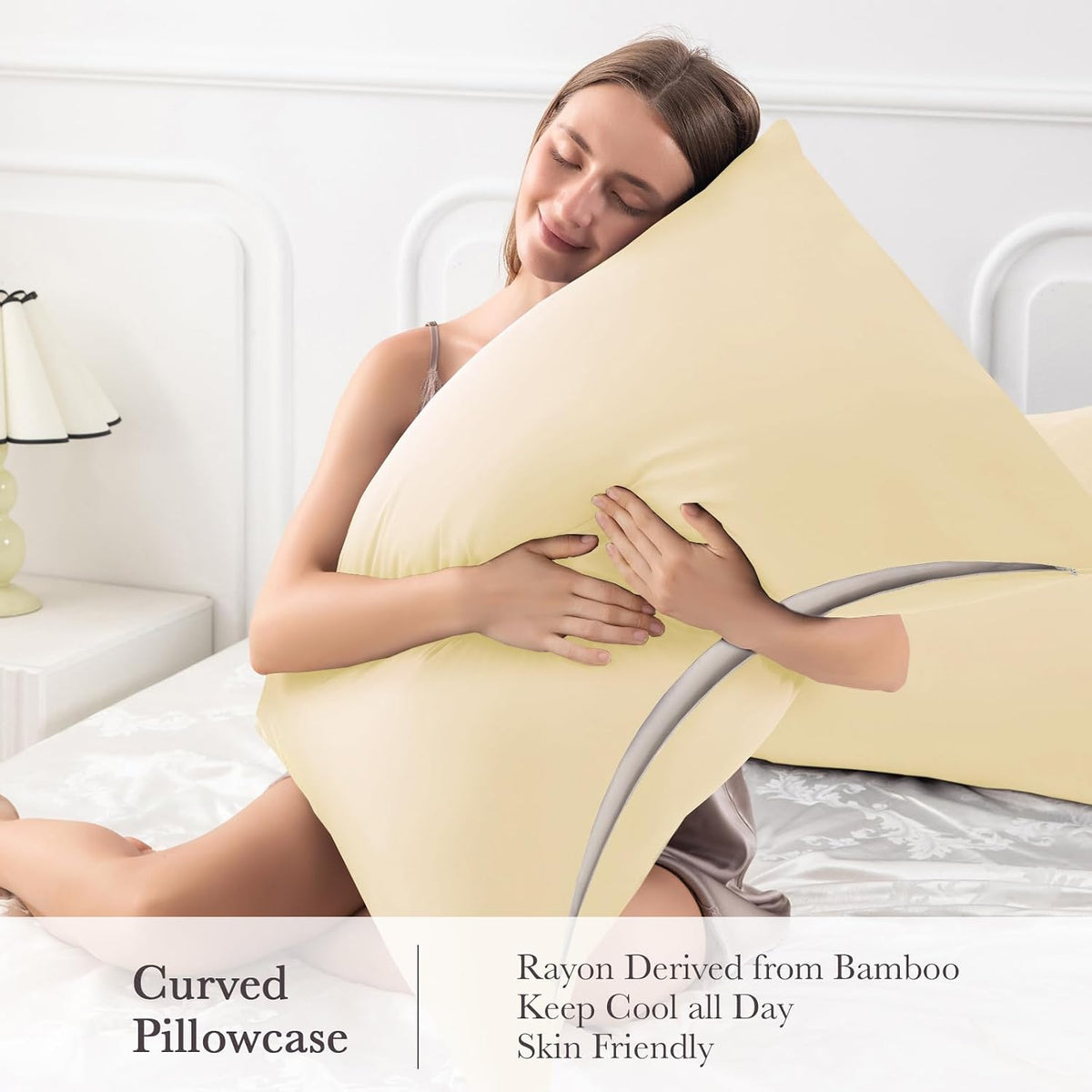 Body Pillowcase with Zipper Cooling Viscose from Bamboo Zippered Pillowcases, Cool & Breathable Body Pillow Cover for Hot Sleepers and Night Sweats, 20" x 54"