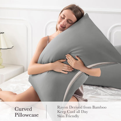 Body Pillowcase with Zipper Cooling Viscose from Bamboo Zippered Pillowcases, Cool & Breathable Body Pillow Cover for Hot Sleepers and Night Sweats, 20" x 54"