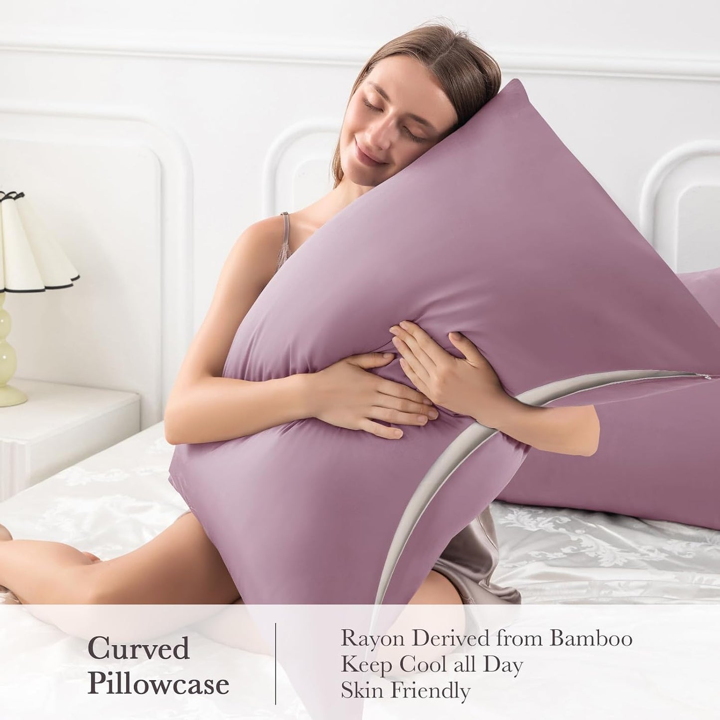Body Pillowcase with Zipper Cooling Viscose from Bamboo Zippered Pillowcases, Cool & Breathable Body Pillow Cover for Hot Sleepers and Night Sweats, 20" x 54"