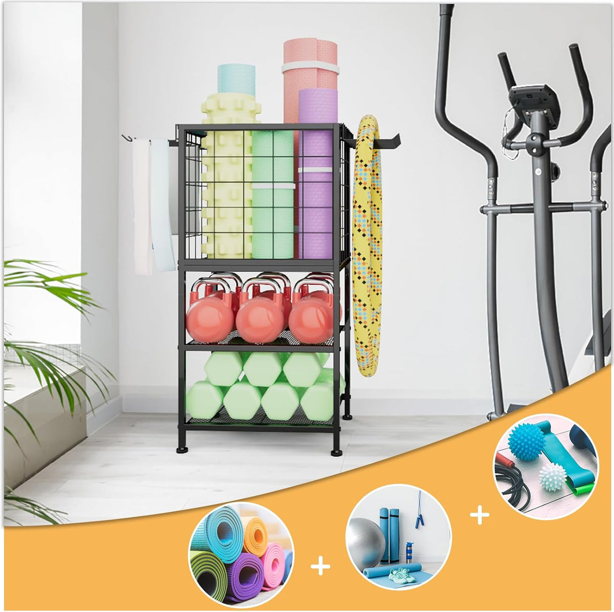 Home Gym Storage Exercise Equipment Organizer for Home