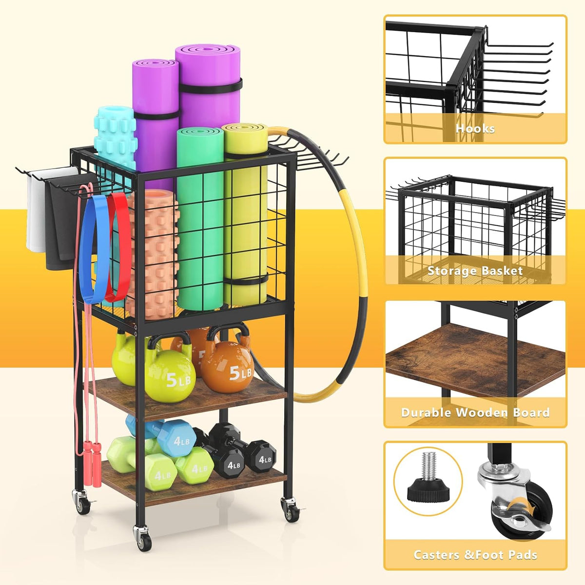 Home Gym Storage Exercise Equipment Organizer for Home