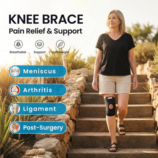 Knee Brace with Side Stabilizers for Meniscal Tear Knee Pain ACL MCL Arthritis Injuries Recovery, Breathable Adjustable Knee Support for Men and Women