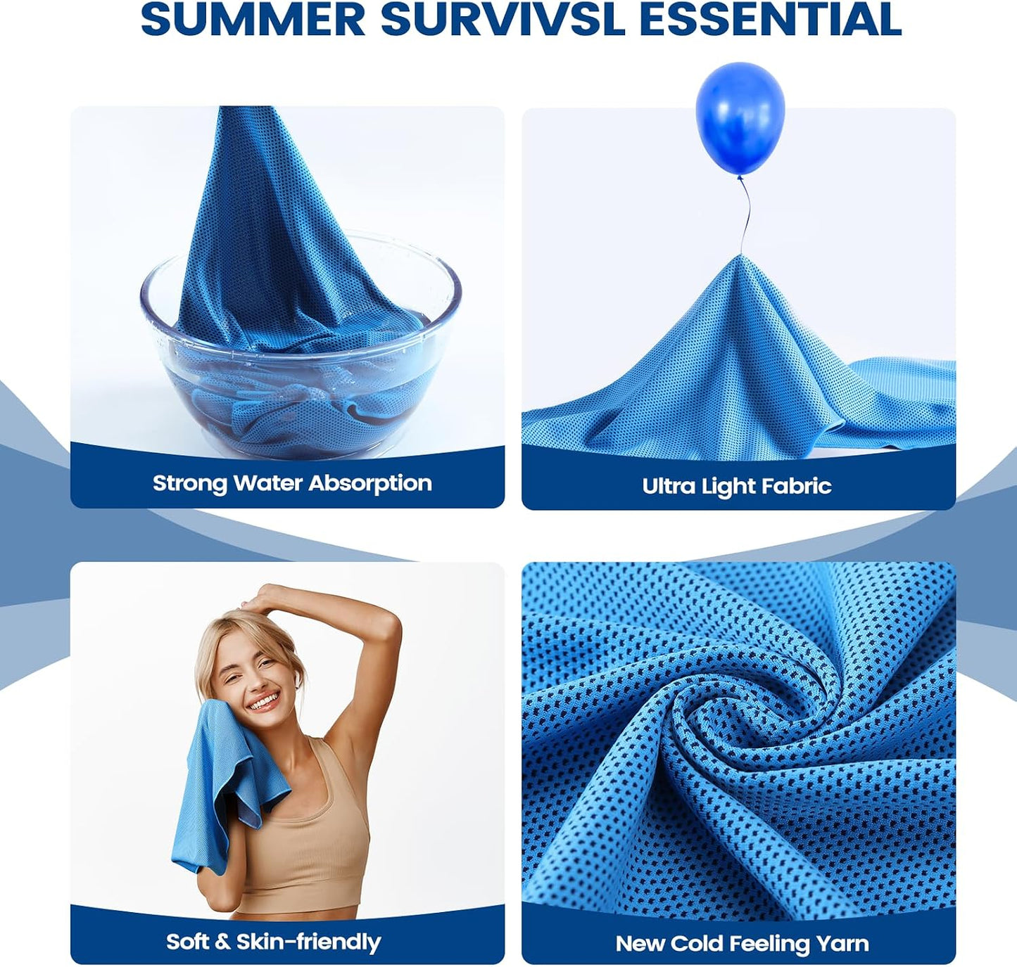 4 Pack Cooling Towels, 40x12 Breathable Gym Towel for Neck Face