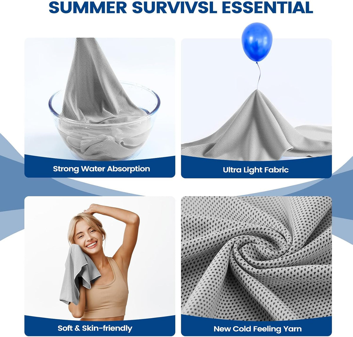 4 Pack Cooling Towels, 40x12 Breathable Gym Towel for Neck Face