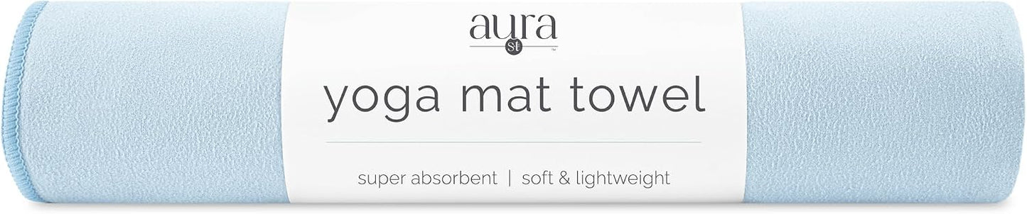 . Aura Yoga Mat Towel, Quick Dry Towel, Soft and Absorbent for Gym, Pilates, and Hot Yoga Mat, 1 Pack, 26.5 inches x 72 inches, Microfiber, Blue