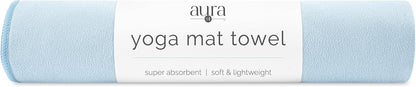 . Aura Yoga Mat Towel, Quick Dry Towel, Soft and Absorbent for Gym, Pilates, and Hot Yoga Mat, 1 Pack, 26.5 inches x 72 inches, Microfiber, Blue