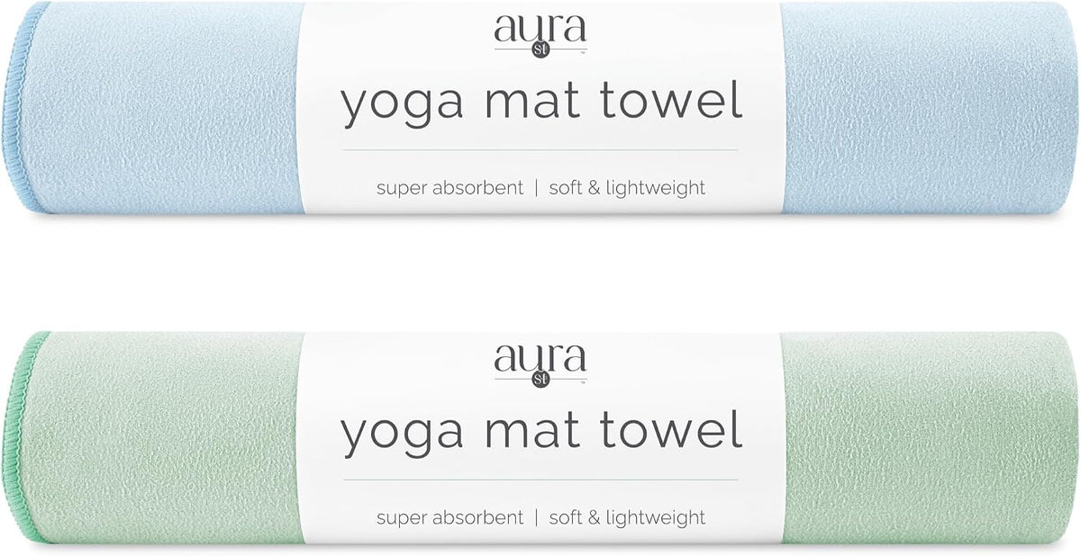 . Aura Yoga Mat Towel, Quick Dry Towel, Soft and Absorbent for Gym, Pilates, and Hot Yoga Mat, 1 Pack, 26.5 inches x 72 inches, Microfiber, Blue