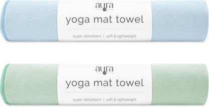 . Aura Yoga Mat Towel, Quick Dry Towel, Soft and Absorbent for Gym, Pilates, and Hot Yoga Mat, 1 Pack, 26.5 inches x 72 inches, Microfiber, Blue