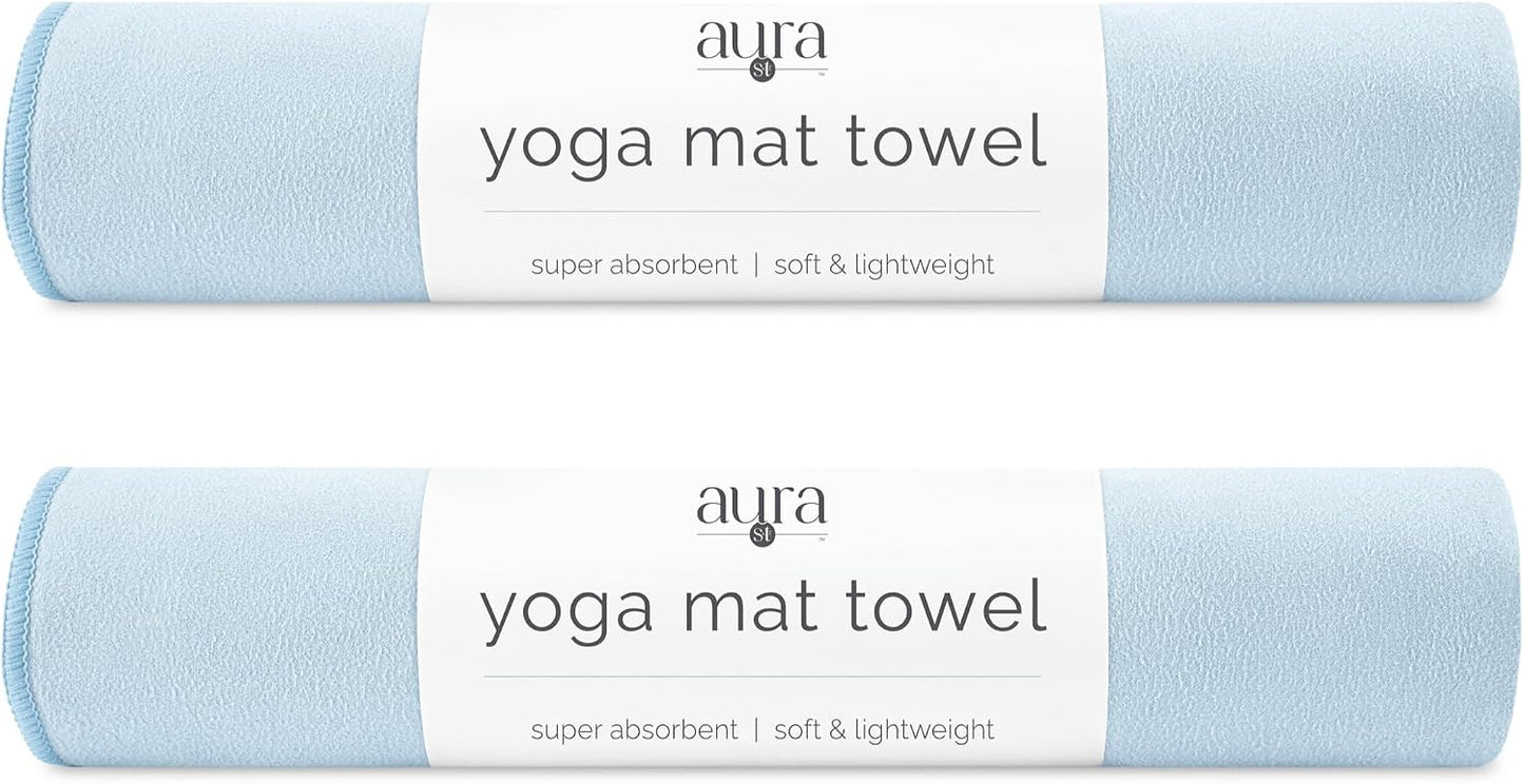 . Aura Yoga Mat Towel, Quick Dry Towel, Soft and Absorbent for Gym, Pilates, and Hot Yoga Mat, 1 Pack, 26.5 inches x 72 inches, Microfiber, Blue