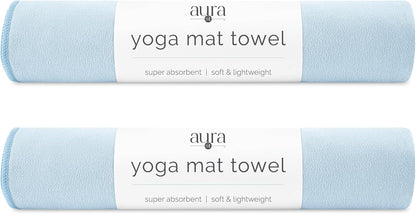 . Aura Yoga Mat Towel, Quick Dry Towel, Soft and Absorbent for Gym, Pilates, and Hot Yoga Mat, 1 Pack, 26.5 inches x 72 inches, Microfiber, Blue