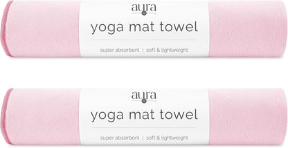 . Aura Yoga Mat Towel, Quick Dry Towel, Soft and Absorbent for Gym, Pilates, and Hot Yoga Mat, 1 Pack, 26.5 inches x 72 inches, Microfiber, Blue
