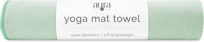 . Aura Yoga Mat Towel, Quick Dry Towel, Soft and Absorbent for Gym, Pilates, and Hot Yoga Mat, 1 Pack, 26.5 inches x 72 inches, Microfiber, Blue