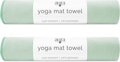 . Aura Yoga Mat Towel, Quick Dry Towel, Soft and Absorbent for Gym, Pilates, and Hot Yoga Mat, 1 Pack, 26.5 inches x 72 inches, Microfiber, Blue