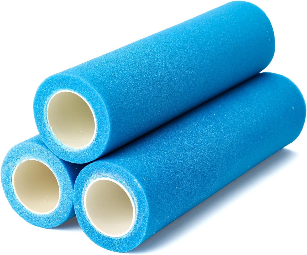 Bates- 9 Inch Foam Paint Roller Covers, 3 Pack, 3/8" Nap, Blue, High Density Foam Roller Covers for Painting Doors, Houses, Cabinets, Ceilings, Furniture, Smooth Even Finishes, Flat Surfaces