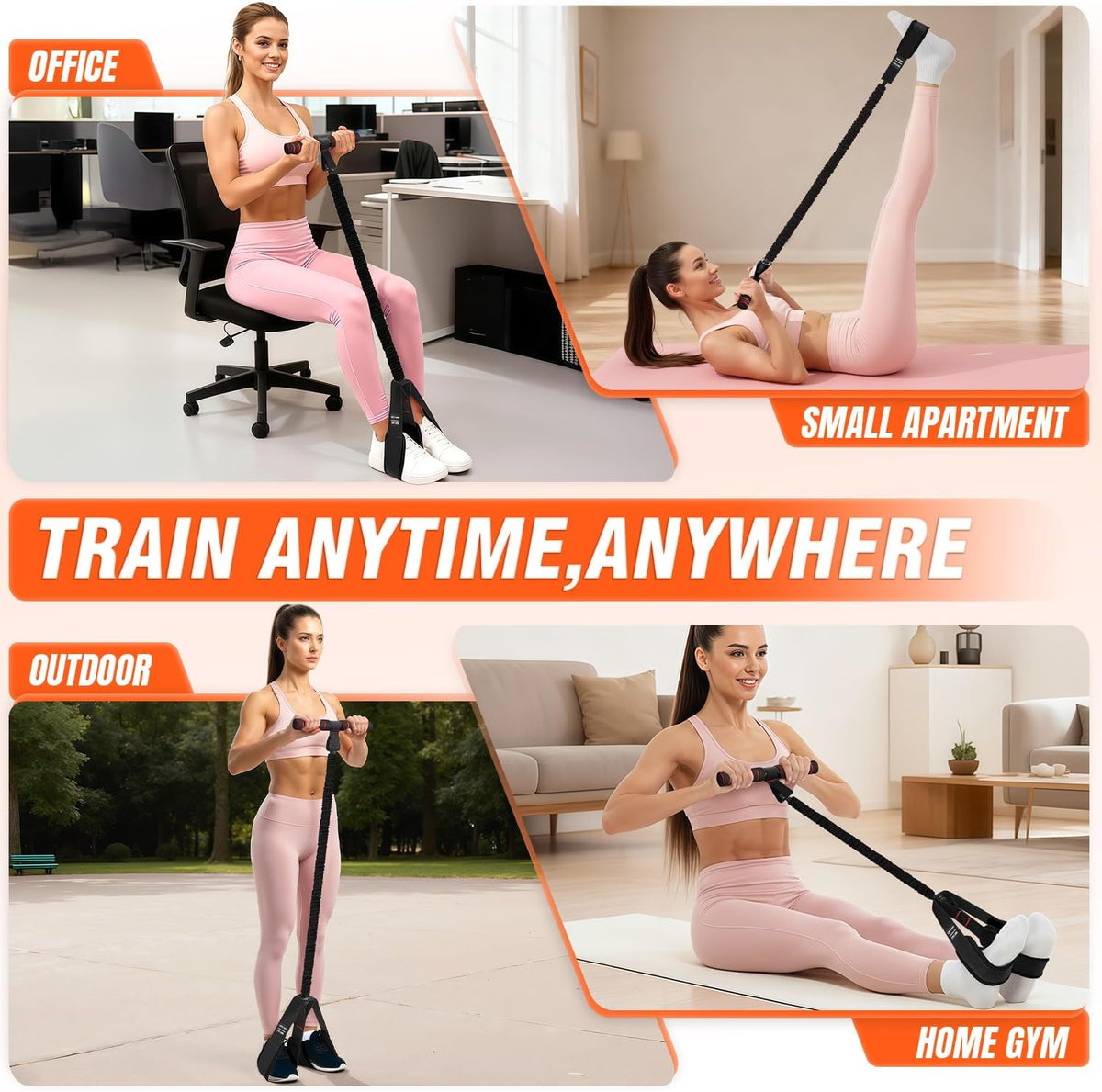 Pedal Resistance Bands with Handles, Upgrade Women Exercise Bands for Full Body Training, Core, ABS, Legs, Glutes, Arms, Pilates, Physical Therapy, Strength, Sit Up Equipment for Home Workout