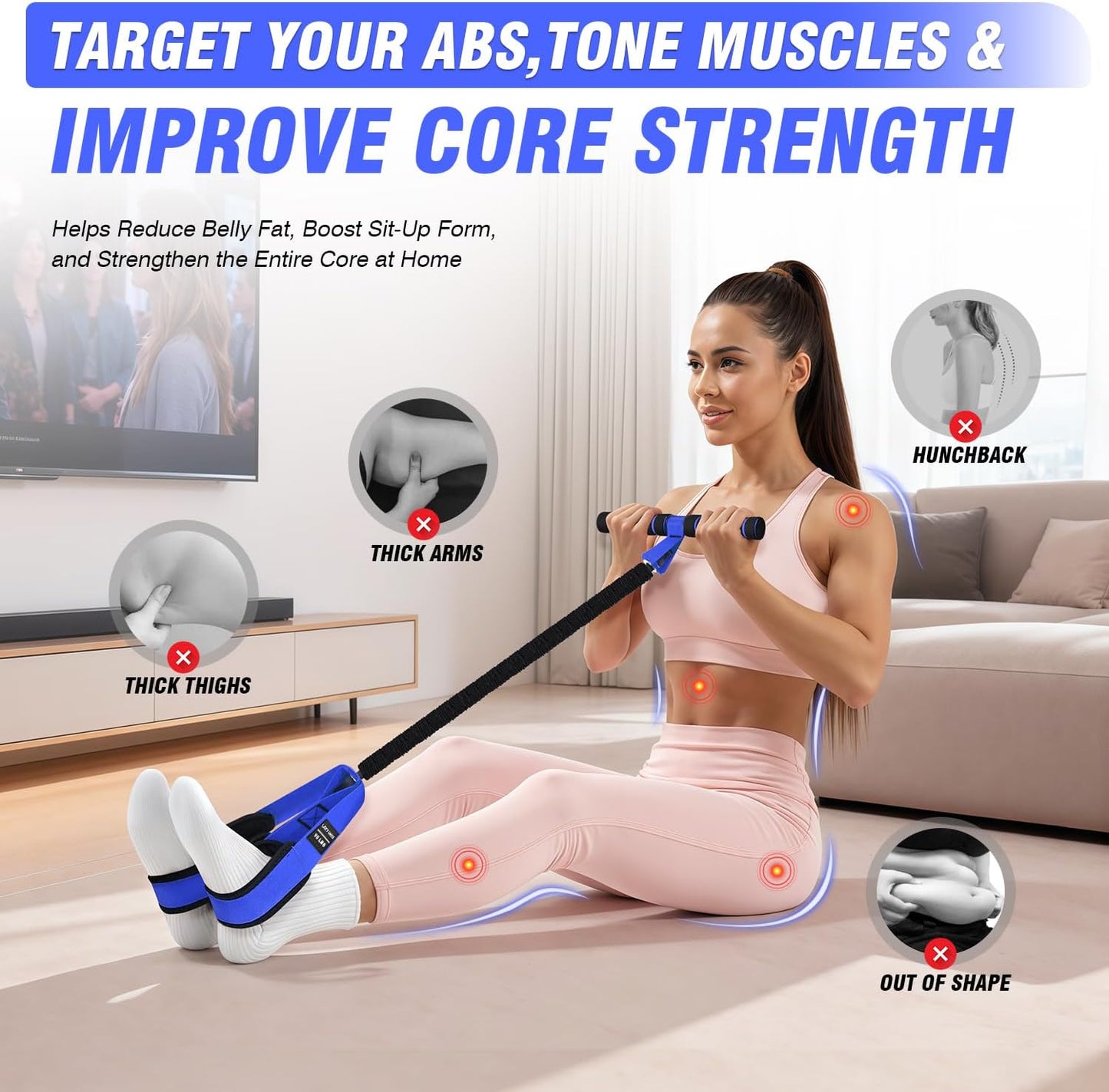 Pedal Resistance Bands with Handles, Upgrade Women Exercise Bands for Full Body Training, Core, ABS, Legs, Glutes, Arms, Pilates, Physical Therapy, Strength, Sit Up Equipment for Home Workout