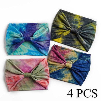 Wide Headbands Stretch Turban Knotted Hairbands Elastic Yoga Workout Sweatband Running Sport Head Scarf Large African Head Wraps for Women 4 Pcs (Set A)