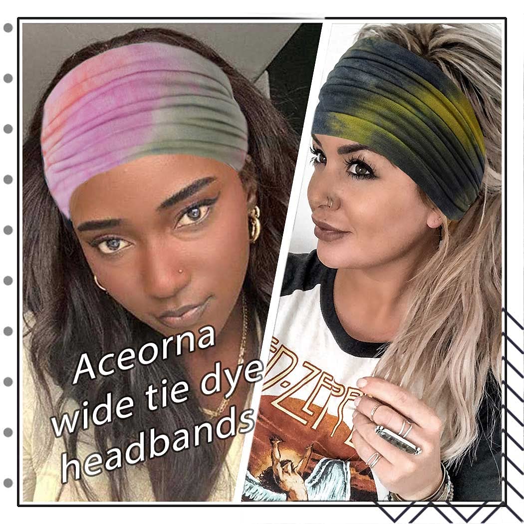 Wide Headbands Stretch Turban Knotted Hairbands Elastic Yoga Workout Sweatband Running Sport Head Scarf Large African Head Wraps for Women 4 Pcs (Set A)
