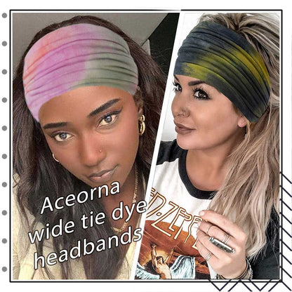 Wide Headbands Stretch Turban Knotted Hairbands Elastic Yoga Workout Sweatband Running Sport Head Scarf Large African Head Wraps for Women 4 Pcs (Set A)