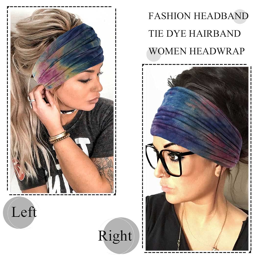 Wide Headbands Stretch Turban Knotted Hairbands Elastic Yoga Workout Sweatband Running Sport Head Scarf Large African Head Wraps for Women 4 Pcs (Set A)