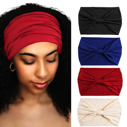 Wide Headbands Stretch Turban Knotted Hairbands Elastic Yoga Workout Sweatband Running Sport Head Scarf Large African Head Wraps for Women 4 Pcs (Set A)