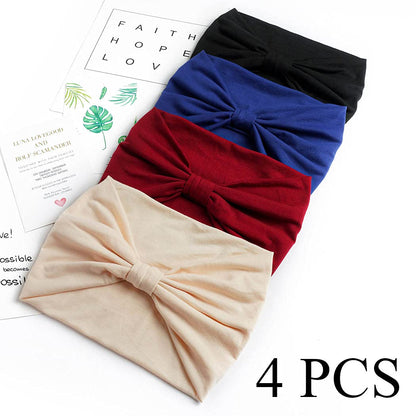 Wide Headbands Stretch Turban Knotted Hairbands Elastic Yoga Workout Sweatband Running Sport Head Scarf Large African Head Wraps for Women 4 Pcs (Set A)
