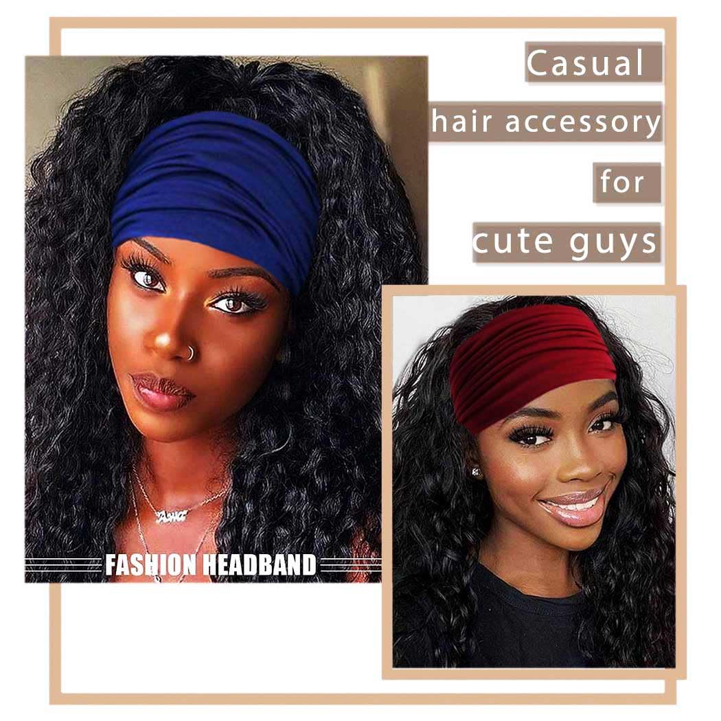 Wide Headbands Stretch Turban Knotted Hairbands Elastic Yoga Workout Sweatband Running Sport Head Scarf Large African Head Wraps for Women 4 Pcs (Set A)