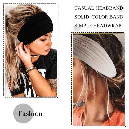 Wide Headbands Stretch Turban Knotted Hairbands Elastic Yoga Workout Sweatband Running Sport Head Scarf Large African Head Wraps for Women 4 Pcs (Set A)