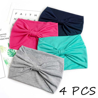 Wide Headbands Stretch Turban Knotted Hairbands Elastic Yoga Workout Sweatband Running Sport Head Scarf Large African Head Wraps for Women 4 Pcs (Set A)