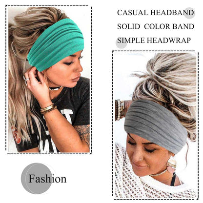 Wide Headbands Stretch Turban Knotted Hairbands Elastic Yoga Workout Sweatband Running Sport Head Scarf Large African Head Wraps for Women 4 Pcs (Set A)