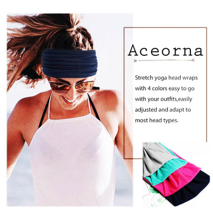 Wide Headbands Stretch Turban Knotted Hairbands Elastic Yoga Workout Sweatband Running Sport Head Scarf Large African Head Wraps for Women 4 Pcs (Set A)