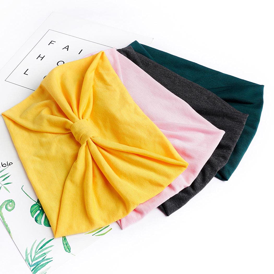 Wide Headbands Stretch Turban Knotted Hairbands Elastic Yoga Workout Sweatband Running Sport Head Scarf Large African Head Wraps for Women 4 Pcs (Set A)