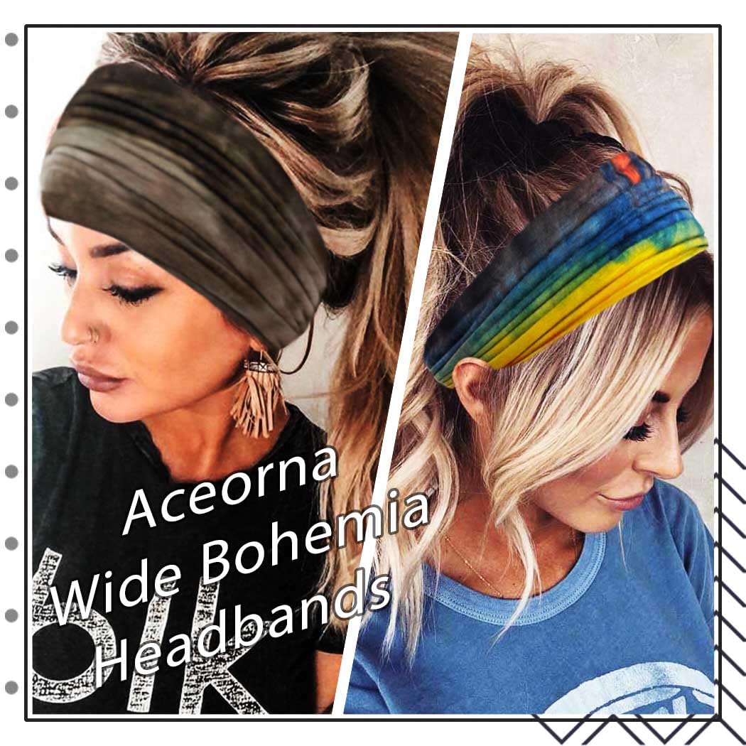Wide Headbands Stretch Turban Knotted Hairbands Elastic Yoga Workout Sweatband Running Sport Head Scarf Large African Head Wraps for Women 4 Pcs (Set A)