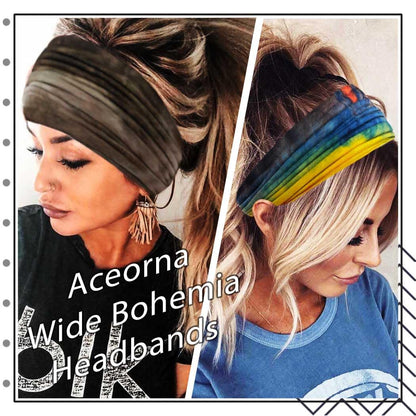 Wide Headbands Stretch Turban Knotted Hairbands Elastic Yoga Workout Sweatband Running Sport Head Scarf Large African Head Wraps for Women 4 Pcs (Set A)