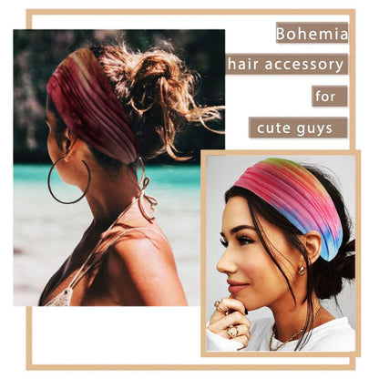 Wide Headbands Stretch Turban Knotted Hairbands Elastic Yoga Workout Sweatband Running Sport Head Scarf Large African Head Wraps for Women 4 Pcs (Set A)
