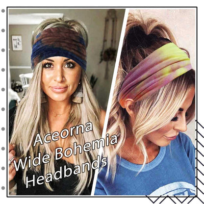 Wide Headbands Stretch Turban Knotted Hairbands Elastic Yoga Workout Sweatband Running Sport Head Scarf Large African Head Wraps for Women 4 Pcs (Set A)