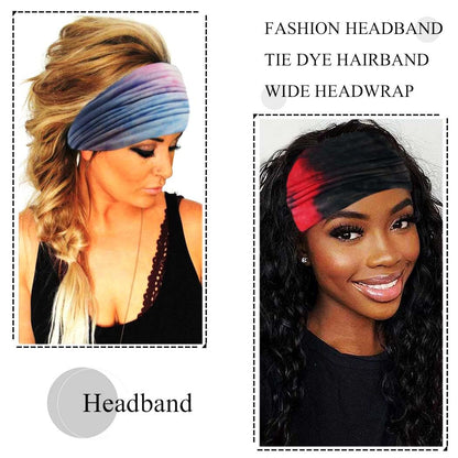 Wide Headbands Stretch Turban Knotted Hairbands Elastic Yoga Workout Sweatband Running Sport Head Scarf Large African Head Wraps for Women 4 Pcs (Set A)