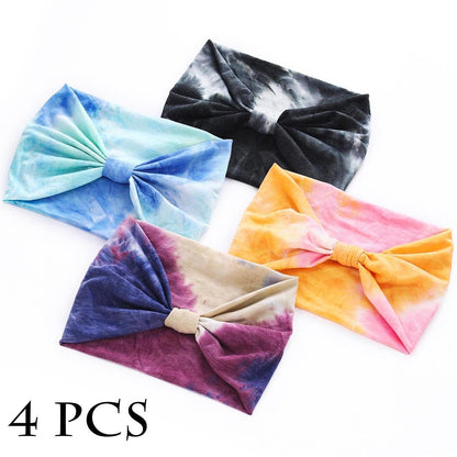 Wide Headbands Stretch Turban Knotted Hairbands Elastic Yoga Workout Sweatband Running Sport Head Scarf Large African Head Wraps for Women 4 Pcs (Set A)