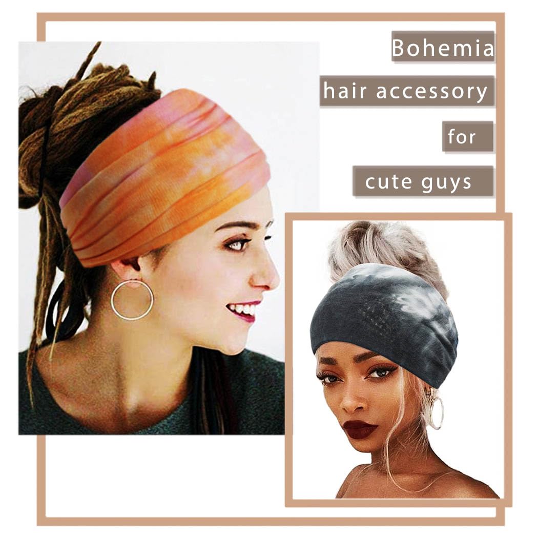 Wide Headbands Stretch Turban Knotted Hairbands Elastic Yoga Workout Sweatband Running Sport Head Scarf Large African Head Wraps for Women 4 Pcs (Set A)