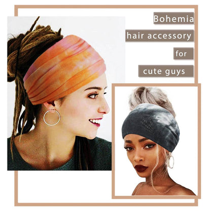 Wide Headbands Stretch Turban Knotted Hairbands Elastic Yoga Workout Sweatband Running Sport Head Scarf Large African Head Wraps for Women 4 Pcs (Set A)