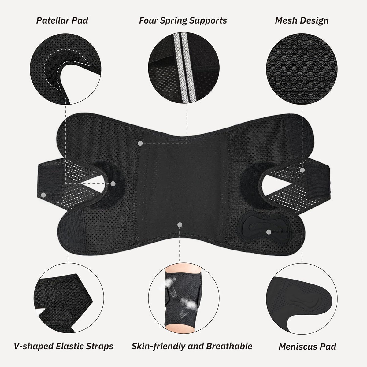 Knee Brace with Side Stabilizers for Knee Pain, Adjustable Knee Support for Meniscus Tear ACL MCL Arthritis Injury Recovery, Breathable Knee Wrap for Men & Women, Workout, Sports (Black, XX-Large)