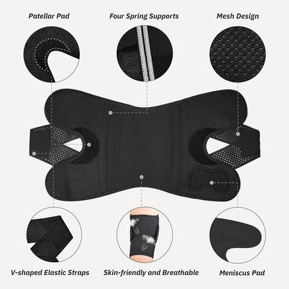 Knee Brace with Side Stabilizers for Knee Pain, Adjustable Knee Support for Meniscus Tear ACL MCL Arthritis Injury Recovery, Breathable Knee Wrap for Men & Women, Workout, Sports (Black, XX-Large)