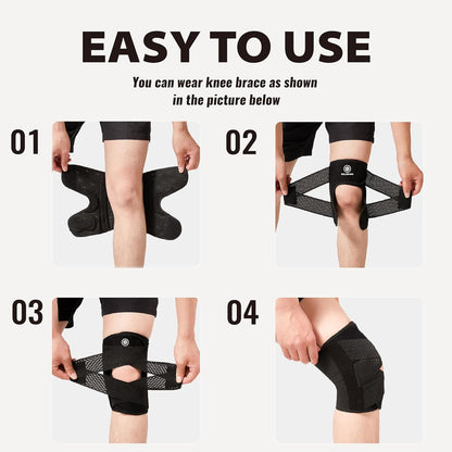 Knee Brace with Side Stabilizers for Knee Pain, Adjustable Knee Support for Meniscus Tear ACL MCL Arthritis Injury Recovery, Breathable Knee Wrap for Men & Women, Workout, Sports (Black, XX-Large)