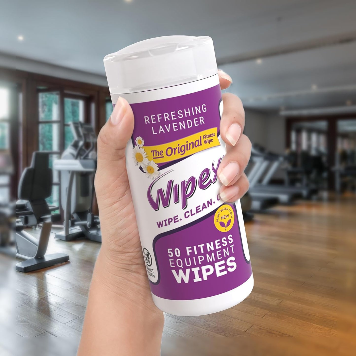 Original Fitness Equipment Wipes -EWG Verified - 50 Count Plant-Based No-Lint Cloth Gym Wipes for Workout Equipment, Yoga Mat Cleaner, Peloton Cleaner with Lavender Essential Oil & Vinegar