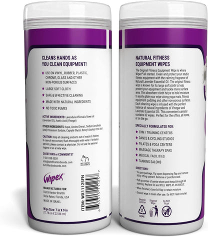 Original Fitness Equipment Wipes -EWG Verified - 50 Count Plant-Based No-Lint Cloth Gym Wipes for Workout Equipment, Yoga Mat Cleaner, Peloton Cleaner with Lavender Essential Oil & Vinegar