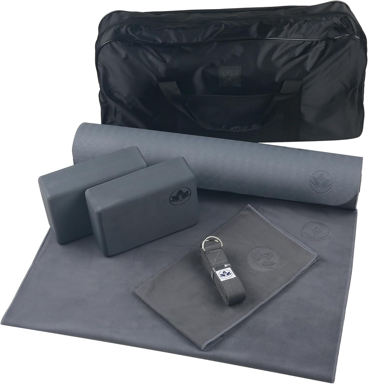 7 Piece Yoga Kit for Women & Men, 6mm Cushioned Mat, 2 Blocks, Strap, Mat and Hand Towels & Carrying Bag - Starter Yoga Set, Accessories & Equipment for Home Workout
