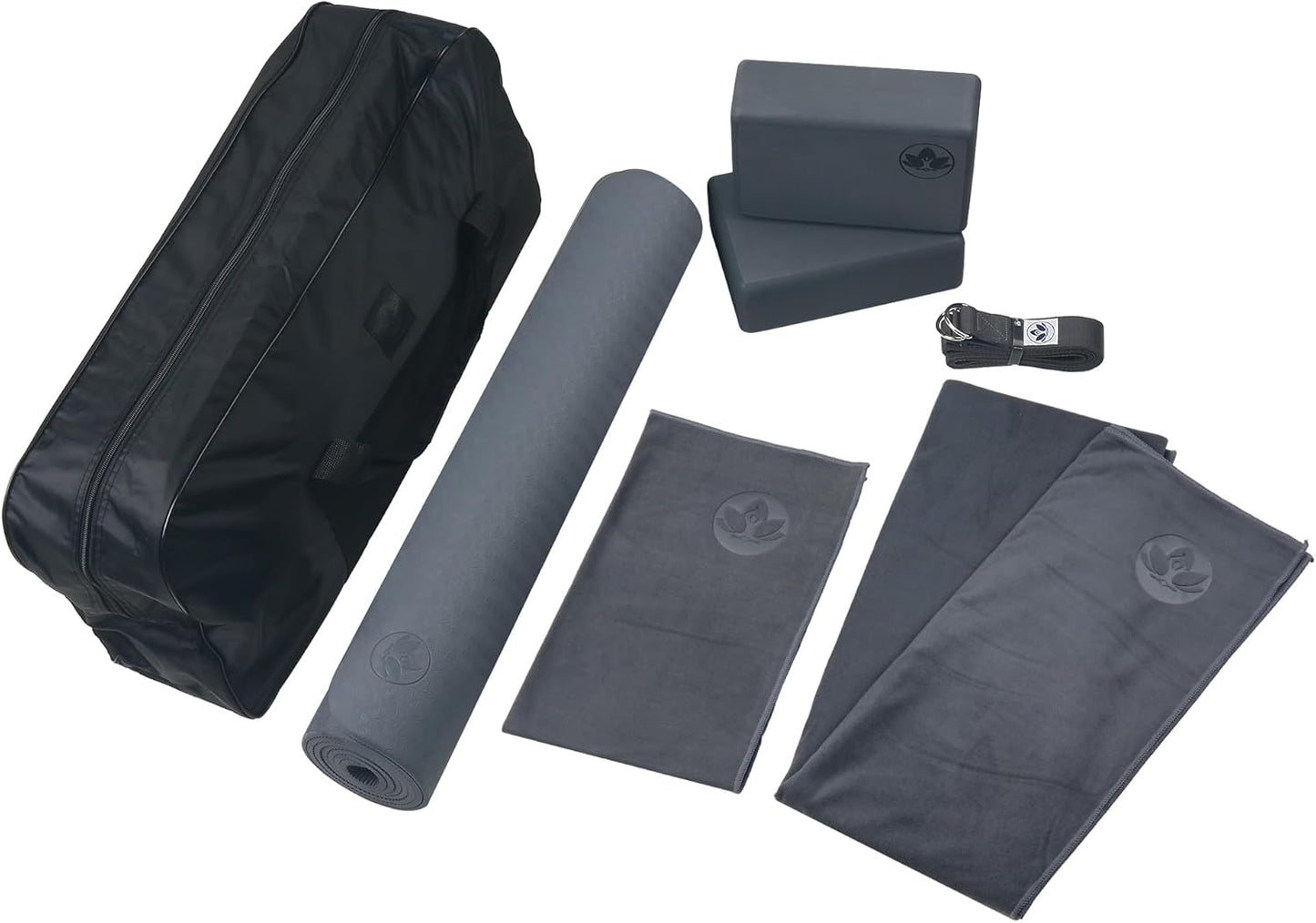 7 Piece Yoga Kit for Women & Men, 6mm Cushioned Mat, 2 Blocks, Strap, Mat and Hand Towels & Carrying Bag - Starter Yoga Set, Accessories & Equipment for Home Workout